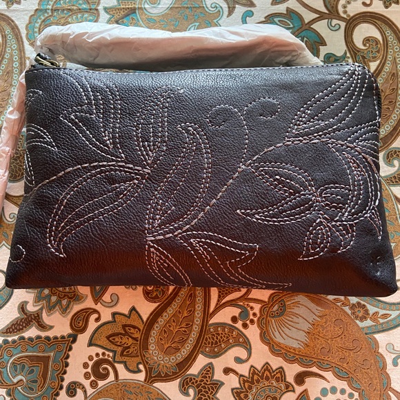 Frye Hadley Floral Embroidered Leather Pouch - Picture 2 of 7